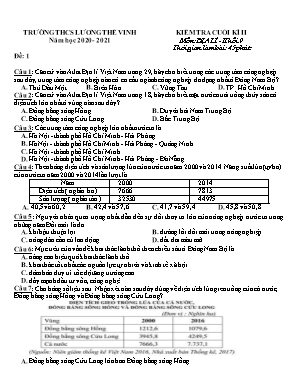 Đề kiểm tra cuối kì II môn Địa lí Khối 9 - Năm học 2020-2021